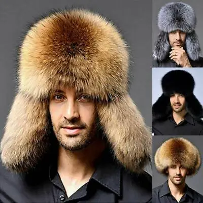 Men's Ushanka Winter Warmer Fur Leather Thermal Russian Cossack Trapper Snow Hat • £14.39