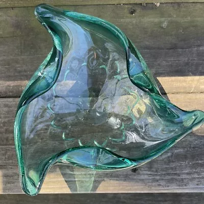 Vintage Murano? Art Glass Dish Trinket Bowl Mid Century Sommerso Blue Green • $20