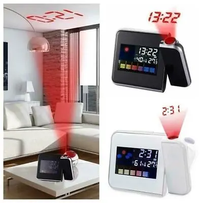 £9.24 • Buy LED Projection Alarm Clock Weather Thermometer Snooze Calender Backlight L9R6