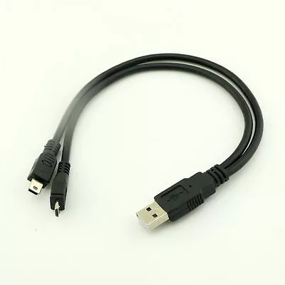 1x USB A Male To Mini & Micro USB 5 Pin Adapter Dual Plug Splitter Charger Cable • $2.18