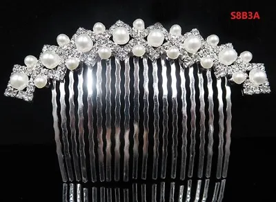 $6.95 • Buy Birthday Wedding Beautiful Pearl Rhinestone Bridal Crown Tiara Hair Comb S8B3A