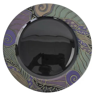 Vtg 1990s Arcoroc France Tampico Black Glass Chop Plate Geometric Design 12-3/8  • $71.97
