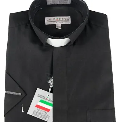 Daniel Ellissa Men Black Clergy Shirt White Tab Short Sleeves Sizes 14.5 - 22.5 • $33.99