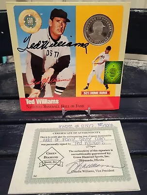 Ted Williams HOF 500 Club Autographed Card With Silver Proof Coin And COA • $149.99