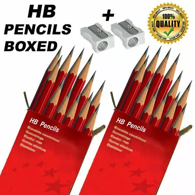 Hb Pencils Boxed Traditional School Pencil Strong +free Metal Sharpeners • £1.29
