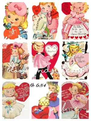 Vintage Retro 50's Valentine's Gift Cards 9 Images Printed On 1 Fabric Block 654 • $16.65