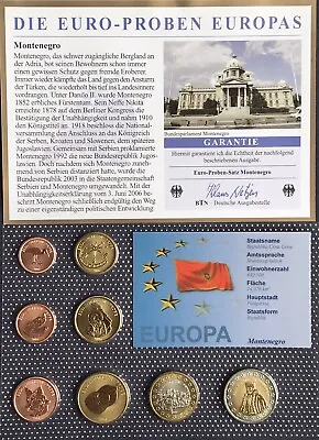 Montenegro 2006 1 Cent - €2 Euro Pattern Essai Probe Coin Set ~ Sealed Pack COA • £33.33