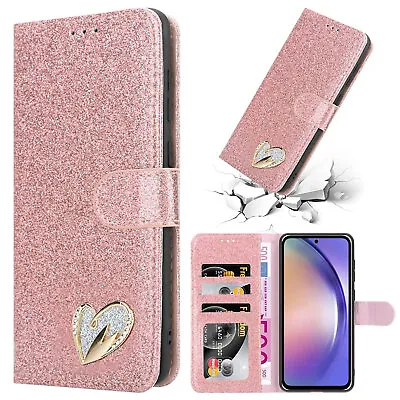 For Samsung Galaxy S24 S23 S22 S21 S20 S10 Shiny Bling Glitter Wallet Flip Case • £5.99