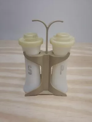 Vintage Tupperware Hourglass Salt & Pepper Shakers 4.5  & Caddy Holder  831-16 • $29