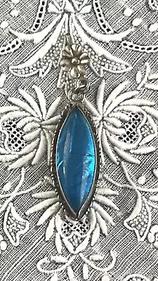 Vintage Art Deco Sterling Silver Blue Morpho Butterfly Wing Pendant England • $55