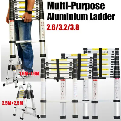 2.6M/3.2M/3.8M Telescopic Loft Ladder Multi-Purpose Light Weight Compact New • £43.97