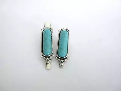 Small Turquoise Blue Stone Silver Metal Alligator Hair Clip Fine Thin Hair • $9.95