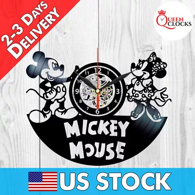 Disney Mickey Mouse Minnie LP Vinyl Record Wall Clock Kids Room Decor Best Gifts • $29.99