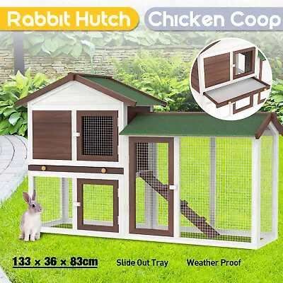 Rabbit Hutch Chicken Coop Guinea Pig Large Pet House Outdoor Run Cage Waterproof • $138.47