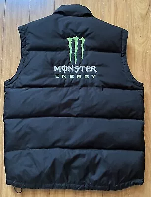 Monster Energy Men’s Large XL Down Puffer Vest Embroidered Logo Black Jacket • $95
