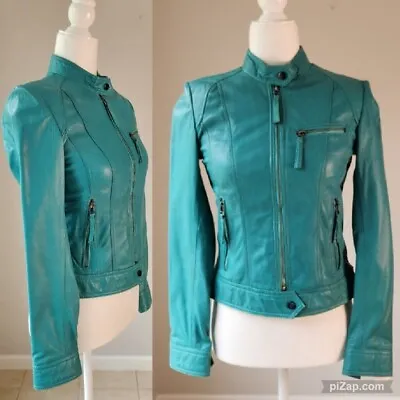 Wilsons Womens Vintage Sea Green Blue Cafe Racer Leather Motorcycle Moto XXS XS • $149.98