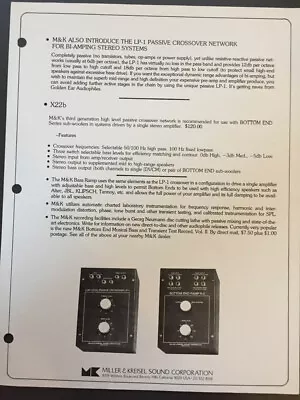 MILLER & KREISEL SOUND CORPORATION LP-1 PASSIVE CROSSOVER BROCHURE *Original* • £11.15