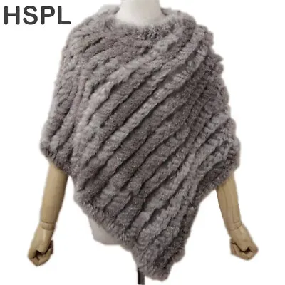 Women's HSPL Fur Poncho Autumn Real Rabbit Triangle Knitted Pashmina Wrap • $25
