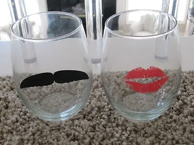 Mustach & Lips Stemless Wine Glasses * Set Of 2 • $7.59
