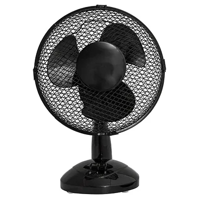 1x Black 9  Inch Small Oscillating 2 Speed Air Cooling Desk Work Top Fan • £16.49