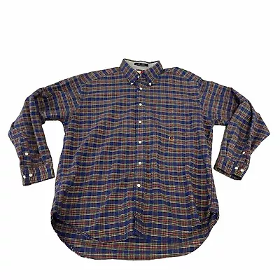 Tommy Hilfiger Vintage Flannel Button UpShirt Mens L Blue Green Red Plaid (a143) • $15