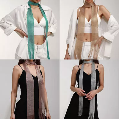 Women Sequins Neck Tie Scarf Neckerchief Evening Long Thin Skinny Glitter NEW • £2.39