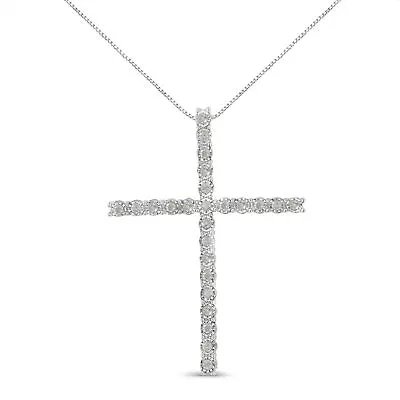 1/2 Carat Brilliant Cut Diamond Cross Pendant Necklace In Sterling Silver • $237