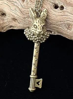 Skeleton Key Necklace Victorian Revival Bunny Rabbit Pendant • $18