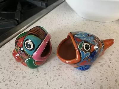 Set FISH & FROG Vintage Mexican Talavera Folk Art Pottery Terracotta Open Mouth • $10