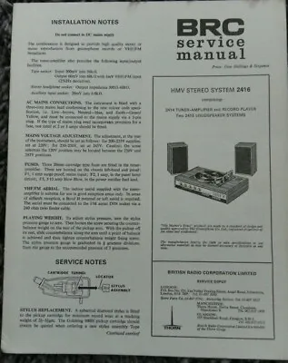 £12 • Buy HMV 2416 Record Player Stereo System Service Manual 1