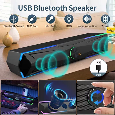 USB Wired Bluetooth Speaker Gaming Computer Soundbar For Laptop Desktop Tablet • £18.99