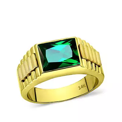 Green Emerald Statement Solid Fine 14k Yellow Gold Men's Heavy Wide Ring • £590.34