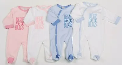 Baby Boy Girl Sleepsuit All In One ' Here For The Hugs' Pink Blue White Aardvark • £6.95