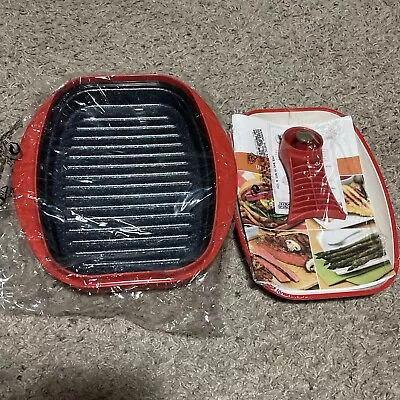 NEW Red Range Mate Nonstick Microwave Grill Pan Ceramic Coating Rectangular • $29.99