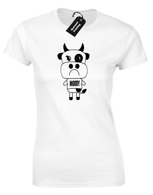 Moody Cow Ladies T Shirt Funny Cute Summer Design Fashion New Premium Quality • £8.99