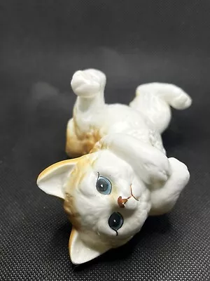 Vintage Enesco Hand Painted Porcelain Brown & White Kitten On Back Figurine • $10