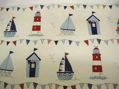 £84.95 • Buy Fryetts Maritime Blue Cotton PVC Fabric WIPE CLEAN Tablecloth Oilcloth