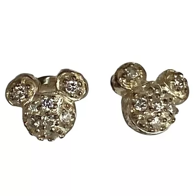 Disney Mickey Mouse Stud Earrings Crystals Vintage Silver Tone • $19.95