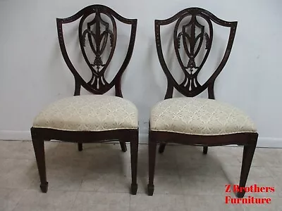 Pair Drexel Mahogany Chippendale Shield Back Dining Side Chairs  C • $629.10