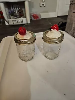 Lot Of  2 Mason Jars Topped With Faux Whipped Cream And A Cherry On Top. • $14