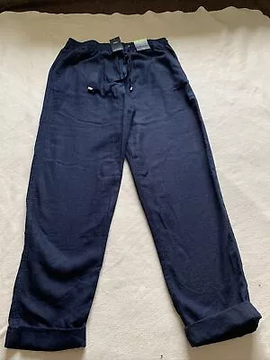 £13.99 • Buy BNWT M&S Ladies Size 12L, Blue Linen Blend Peg Leg Pull On Trousers 