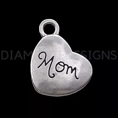 10 Pcs - Tibetan Silver Mom Mum Heart Charm Pendants Jewellery Family Gift C171 • £2.95