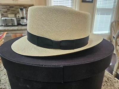 Men's Vintage 1950's  Barlesoni Genuine Shantung Straw Panama Hat Size 7- 1/8 • $125