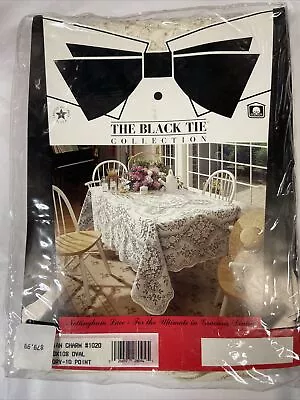 VTG Black Tie Collection Victorian Charm Lace Oval Tablecloth 70x108 Ivory NOS • $24.95