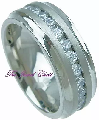 3.00 Ct Men's Round  Eternity Band Wedding Ring Titanium 8mm Simulated Diamonds • $45