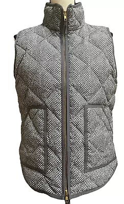 J Crew Vest Quilted Puffer Gray White Herringbone Jacket Full Zipper Size M • $27.88