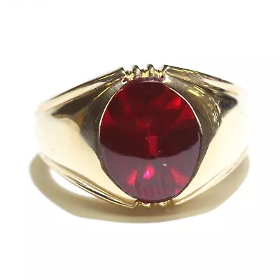 14k Yellow Gold Imitation Cabachon Oval Ruby Mens Ring 9.1g Gents Mens 8  • $549.99