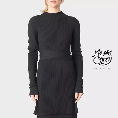 MARGARET O'LEARY M Luxe Black Ribbed Merino Gretchen Tunic Sweater Top DESIGNER • $345