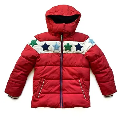 Mini Boden 7-8 Puffer Jacket Red Star Appliqué Fleece Lined Removable Hood • $42.99