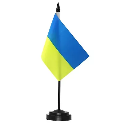 Anley Ukraine Deluxe Desk Flag Set - 6 X 4 Inch Miniature Ukrainian Flag • $6.55